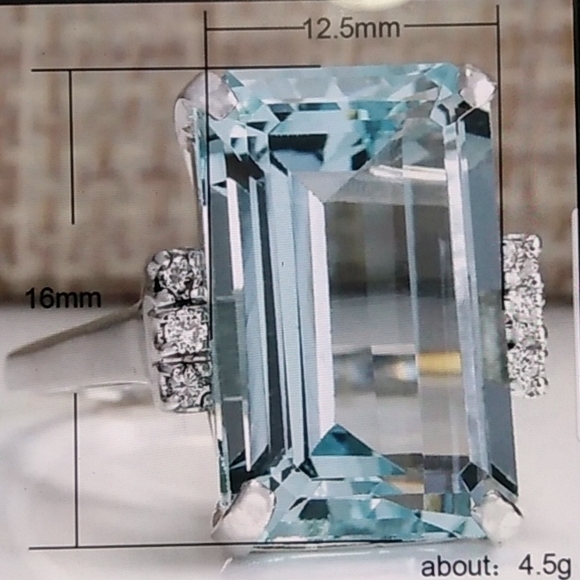 925 STAMPED SILVER AQUAMARINE RING - Picture 3 of 5